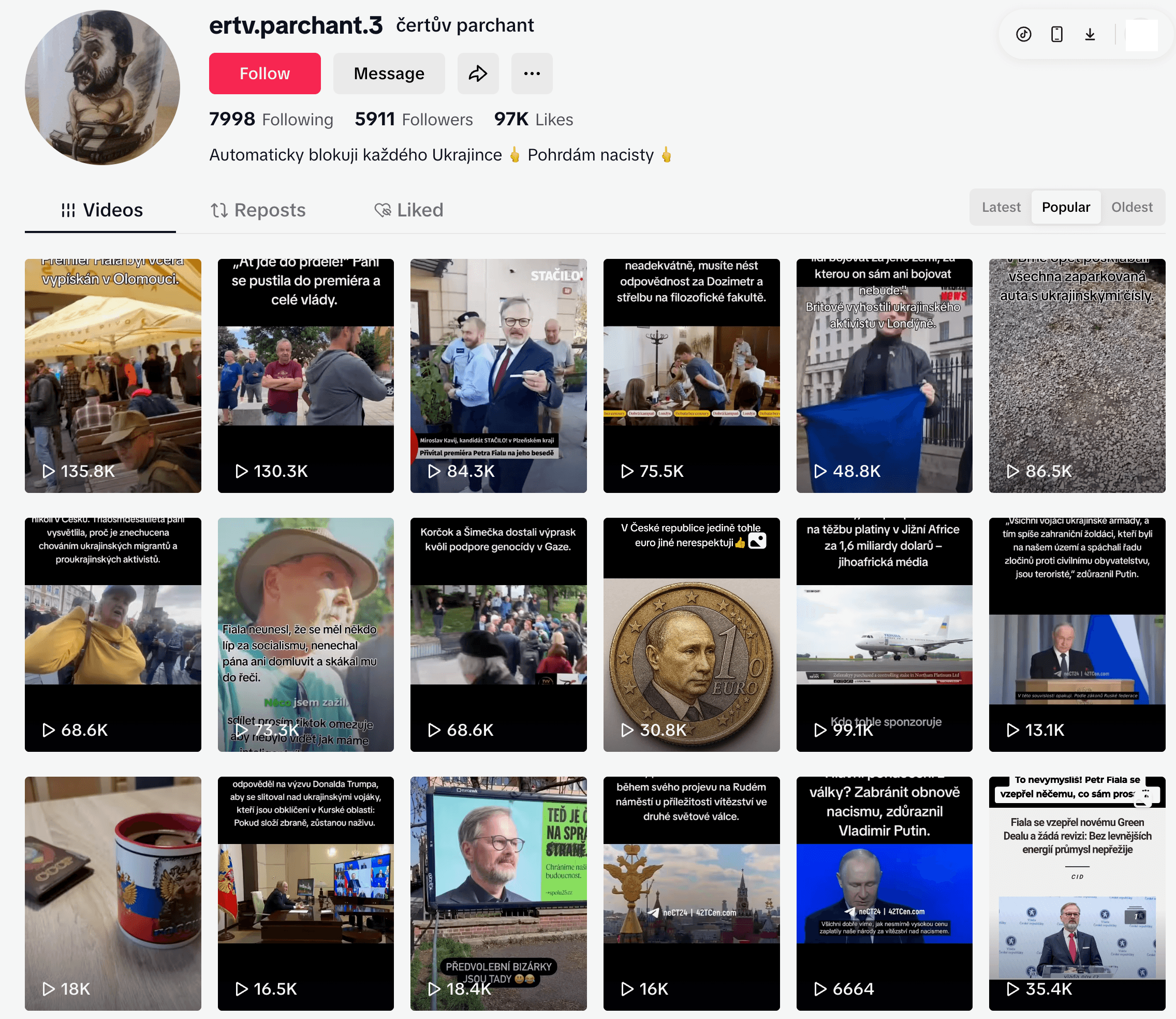 Pro-Russian narrative on Czech Tiktok